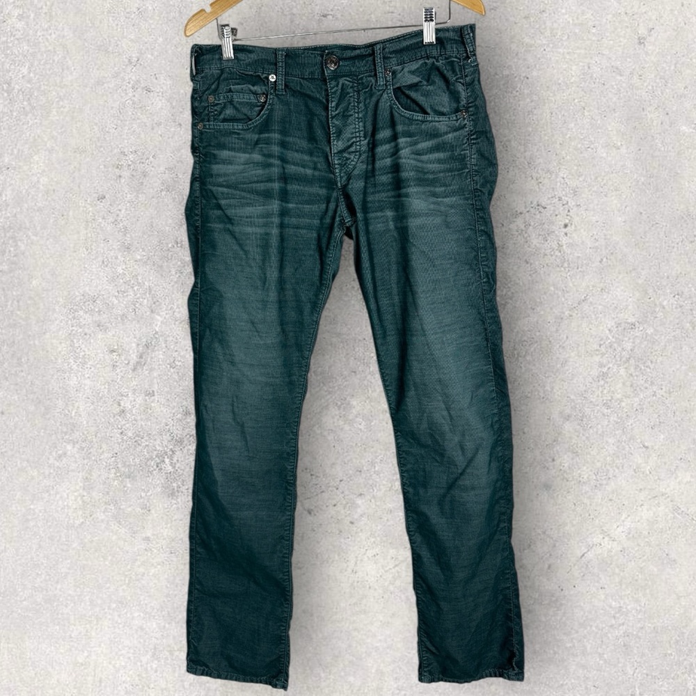 True Religion Blue Green Corduroy Bobby Pants Straight Leg Mens Size‎ 31 Cords